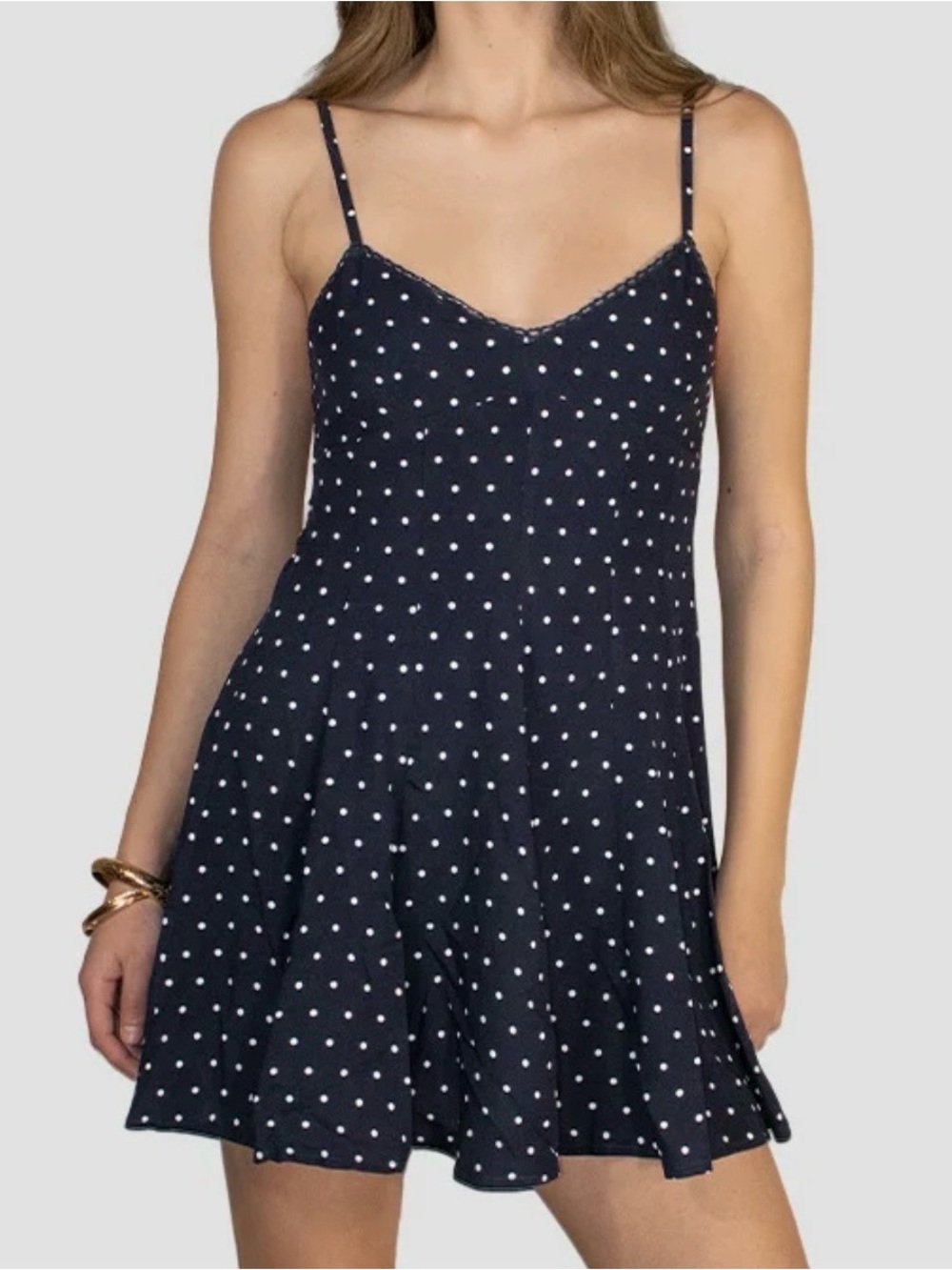 Subdued Classic navy Polka Dot Slip Dress. Size S.